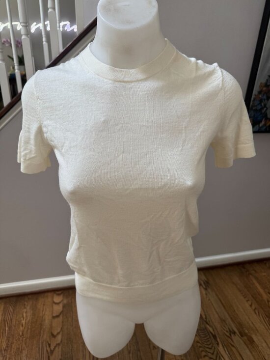 Theory Sweaters - Theory Basic Knit Tee in Regal 100% Merino Wool Ivory Sweater Size P XS